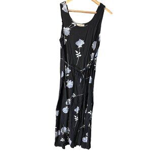 Vintage Worthington Floral Maxi Dress Size 14 Black White Sleeveless
